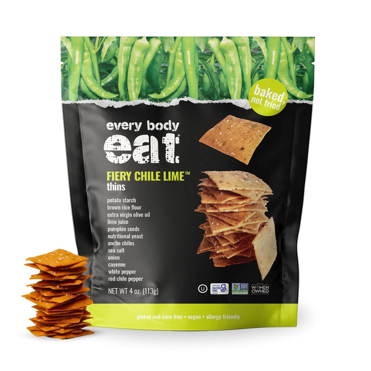 Every Body Eat Snack Thins, Allergen Friendly, Vegan, Gluten Free and Dairy Free (6 Count, Fiery Chile Lime)