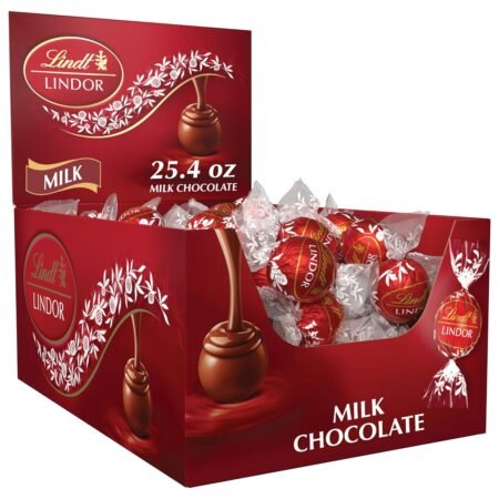 Lindt LINDOR Milk Chocolate Candy Truffles with Smooth, Melting Truffle Center, Christmas Candy, 25.4 oz., 60 Count Box