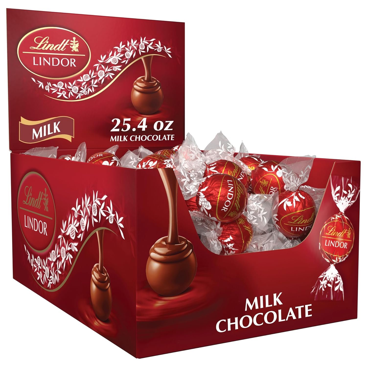Lindt LINDOR Milk Chocolate Candy Truffles with Smooth, Melting Truffle Center, Christmas Candy, 25.4 oz., 60 Count Box