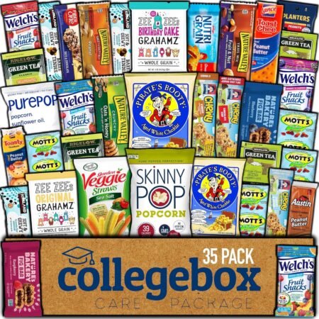 COLLEGEBOX Healthy Snack Box (35 Count) Christmas Variety Pack Care Package Gift Basket Kid Men Women Adult Nuts Health Nutrition Assortment College