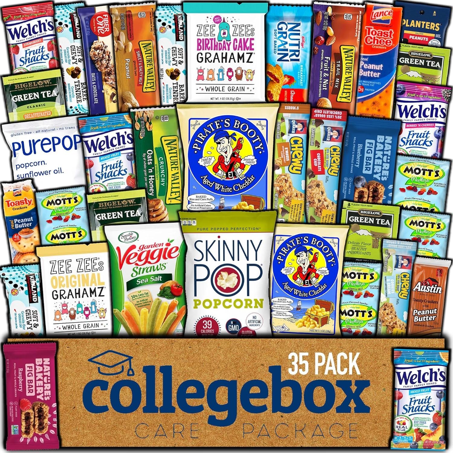 COLLEGEBOX Healthy Snack Box (35 Count) Christmas Variety Pack Care Package Gift Basket Kid Men Women Adult Nuts Health Nutrition Assortment College