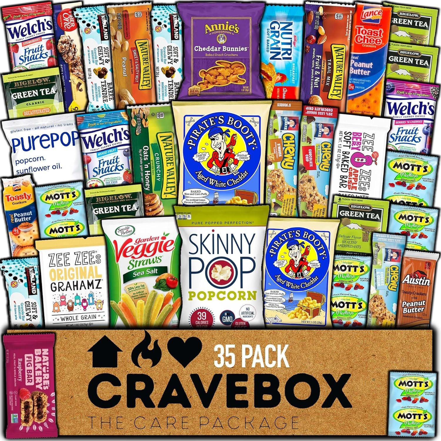 CRAVEBOX Healthy Snack Box (35 Count) Christmas Variety Pack Care Package Gift Basket Kid Men Women Adult Nuts Health Nutrition Assortment College Back to School