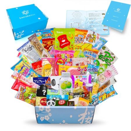 Sakura Box Japanese Candy & Snacks Dagashi Set & Pamphlet 50 Pieces Japanese Food Gift Box