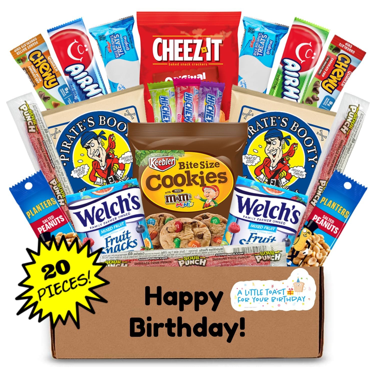 Hangry Kit Birthday Snack Box - (20 CT) Happy Birthday Basket Care Package - Contains Birthday Snacks, Cookies, Chips, Candy. Party Variety Box. (Funny