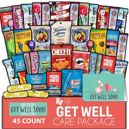 Gift A Snack - Get Well Soon Snack Box Variety Pack Care Package + Greeting Card (45 Count) Feel Better Sweet Treats Gift Basket, Candies Chips Crackers Bars - Cravy Food Assortments & Variety Gifts