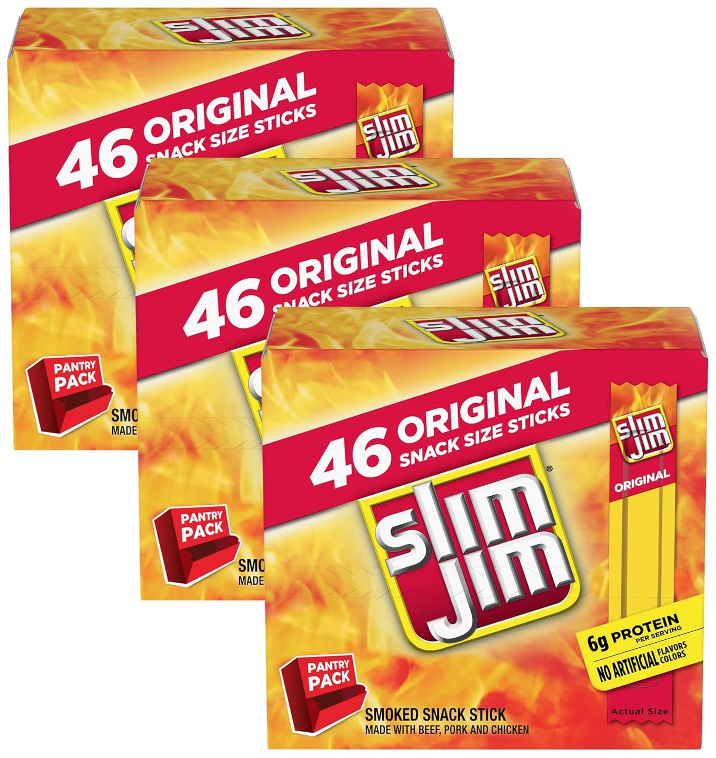 Slim Jim Smoked Snack Stick Pantry Pack, Original, 0.28 oz Stick 46 Count(Pack of 3)