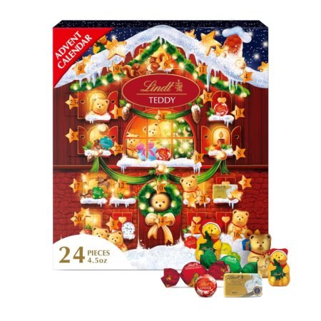 Lindt Holiday Teddy Bear Chocolate Candy Advent Calendar, 4.5 oz. (Pack of 2)